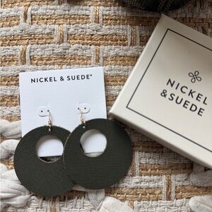 Nickel & Suede Green Circle Earrings